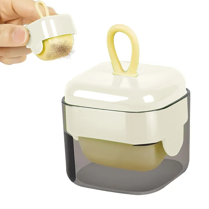 Mini Rola Scame Teno®, reutilizabila prin spalare, silicon lavabil, indepartare scame/par animale/praf, pentru mobilier/haine, compacta, 4.5 x 4.5 cm, crem/alb