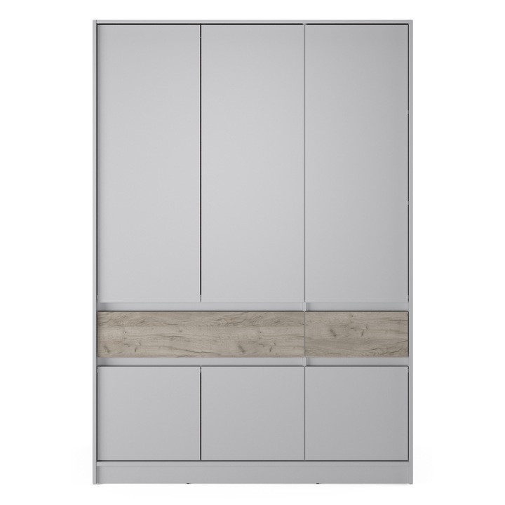 Dulap cu 6 usi si 2 sertare 1400 STYLE, Everest, PAL, 140 х 53 х 203 cm, Casmir, Stejar gri kraft