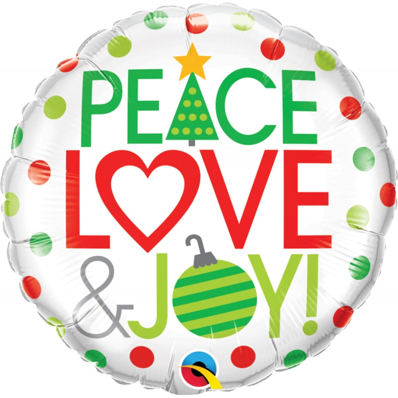 Balon Folie 45 cm Peace, Love & Joy, Qualatex 52099