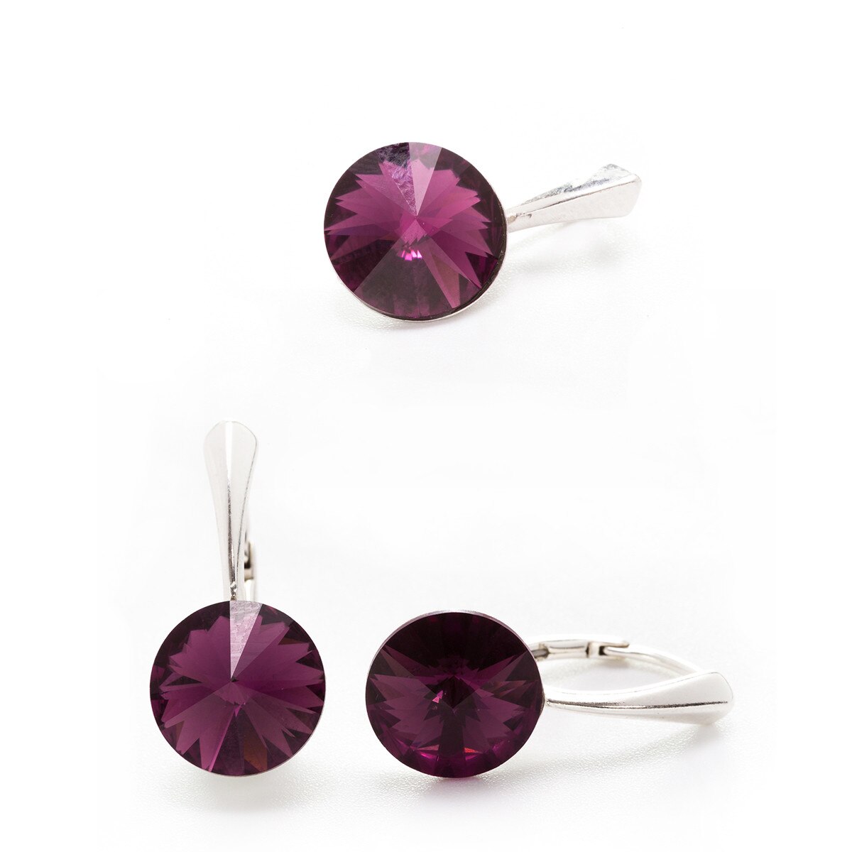 Set Argint DaviCrystals cu cristale cercei cu un cristal cu leverback mare si pandantiv amethyst