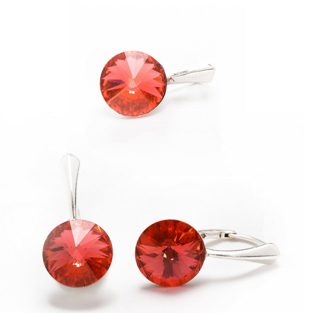 Set Argint DaviCrystals cu cristale cercei cu un cristal cu leverback mare si pandantiv padparadscha