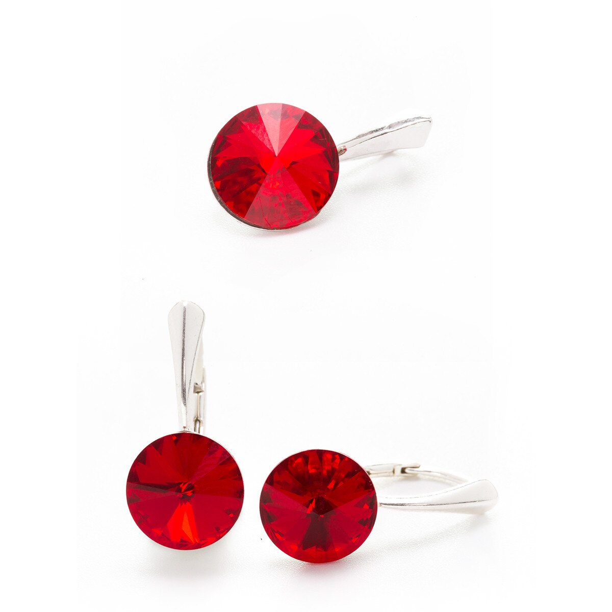 Set Argint DaviCrystals cu cristale cercei cu un cristal cu leverback mare si pandantiv light siam