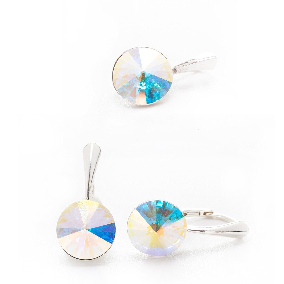 Set Argint DaviCrystals cu cristale cercei cu un cristal cu leverback mare si pandantiv aurore boreale