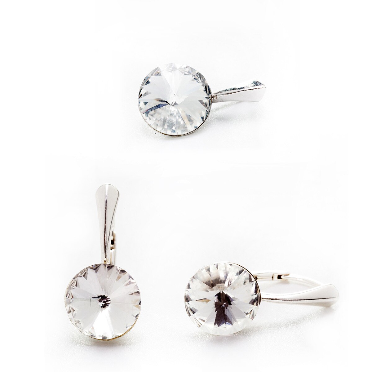 Set Argint DaviCrystals cu cristale cercei cu un cristal cu leverback mare si pandantiv crystal