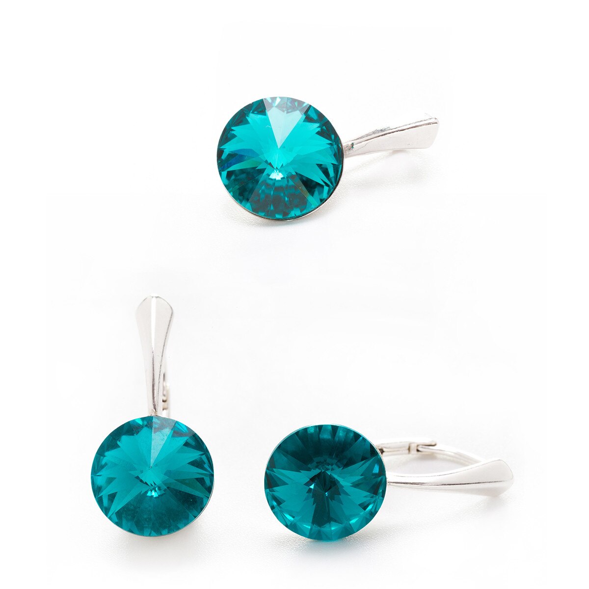 Set Argint DaviCrystals cu cristale cercei cu un cristal cu leverback mare si pandantiv blue zircon