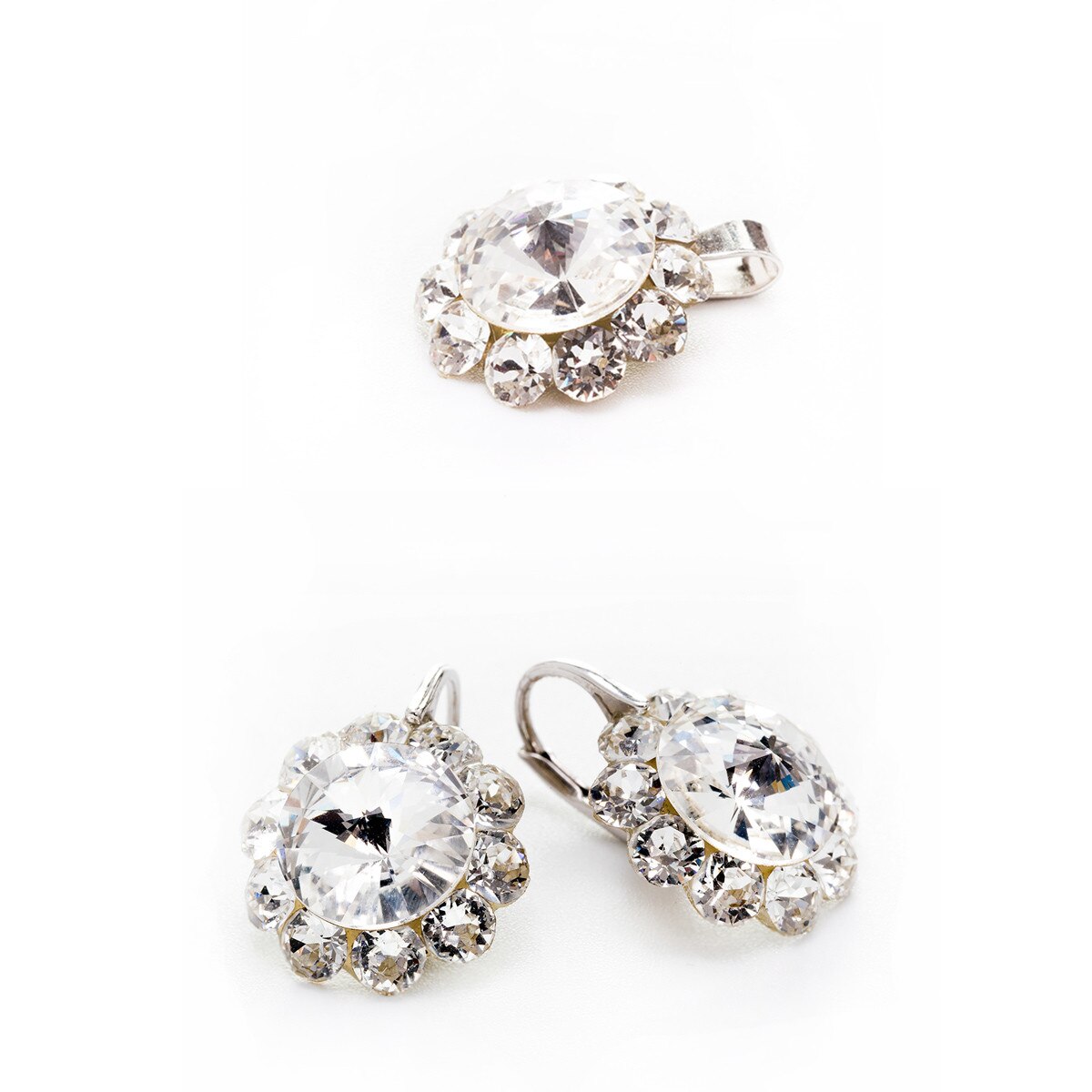 Set Argint DaviCrystals cu cristale cercei floarea soarelui cu leverback mic si pandantiv crystal