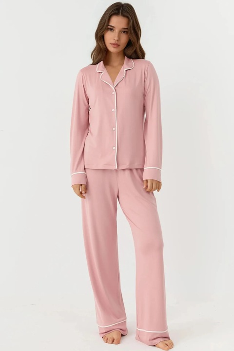 Pijamale dama, HiCCUP, maneca lunga, croiala lejera, roz pudrat, jerseu