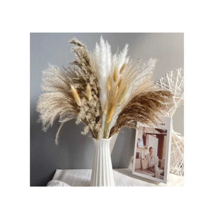 Decor din iarba pampas uscata, flori naturale uscate, decor boho