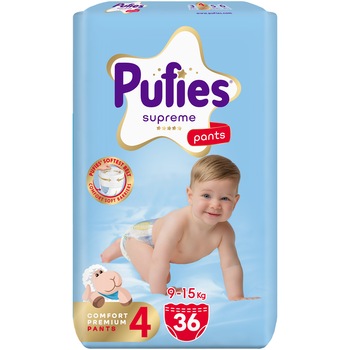 Scutece-Chilotel Pufies Supreme, marimea 4 Maxi, 36 bucati, 9-15 kg, Value Pack