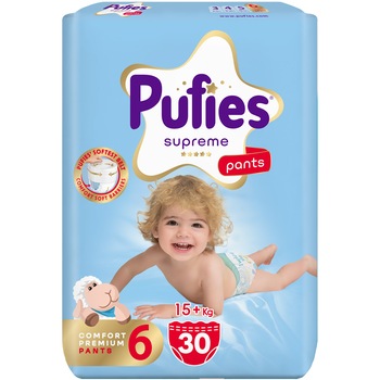 Scutece-Chilotel Pufies Supreme, marimea 6 Extra Large, 30 bucati, 15+ kg, Value Pack