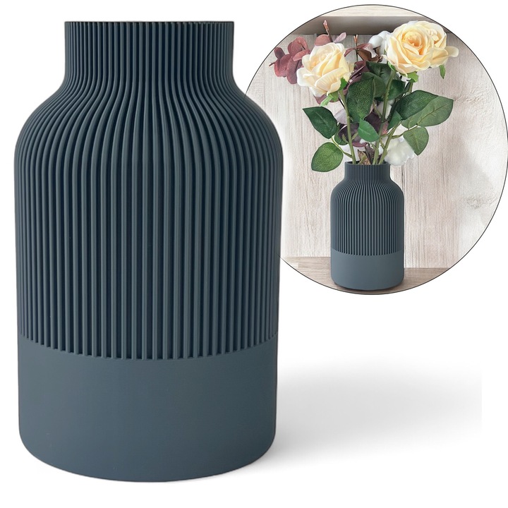 Vaza Boho Antracit 17.5 cm – stil Japandi, imprimare 3D, rezistenta