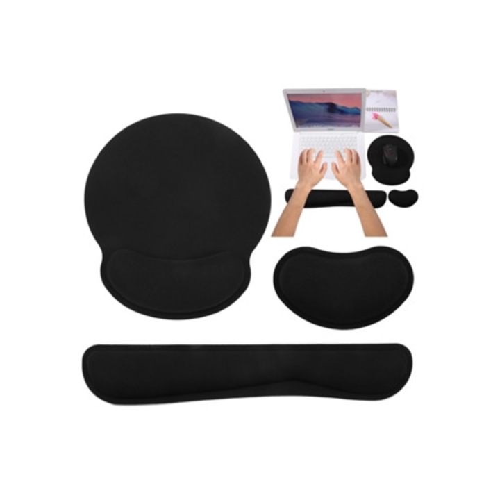 Set 3 Mousepaduri Ergonomice cu Suport pentru Incheietura, Negru