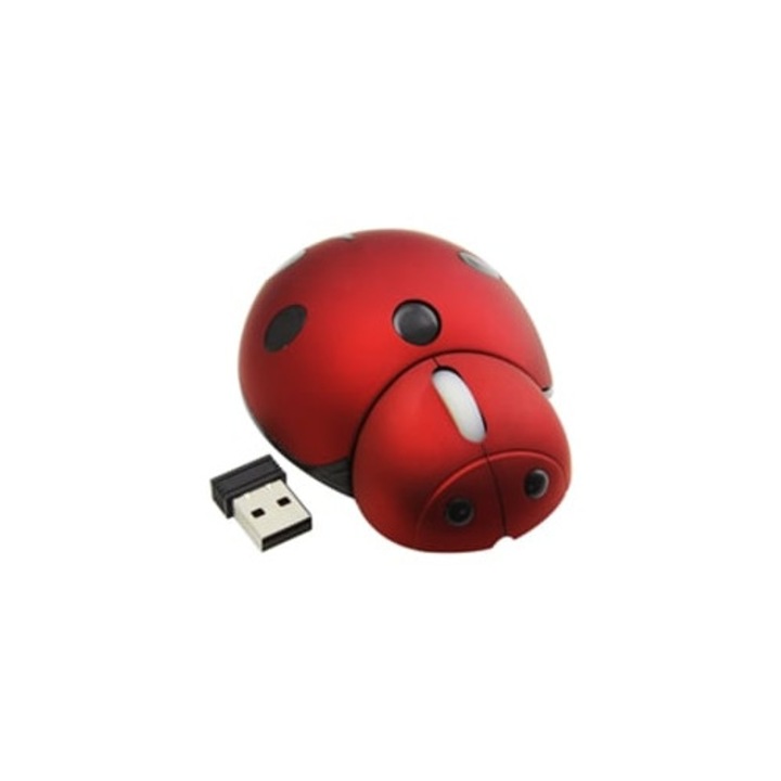 Mouse wireless mini personalitate creativa, ladybug, 2.4G, rosu