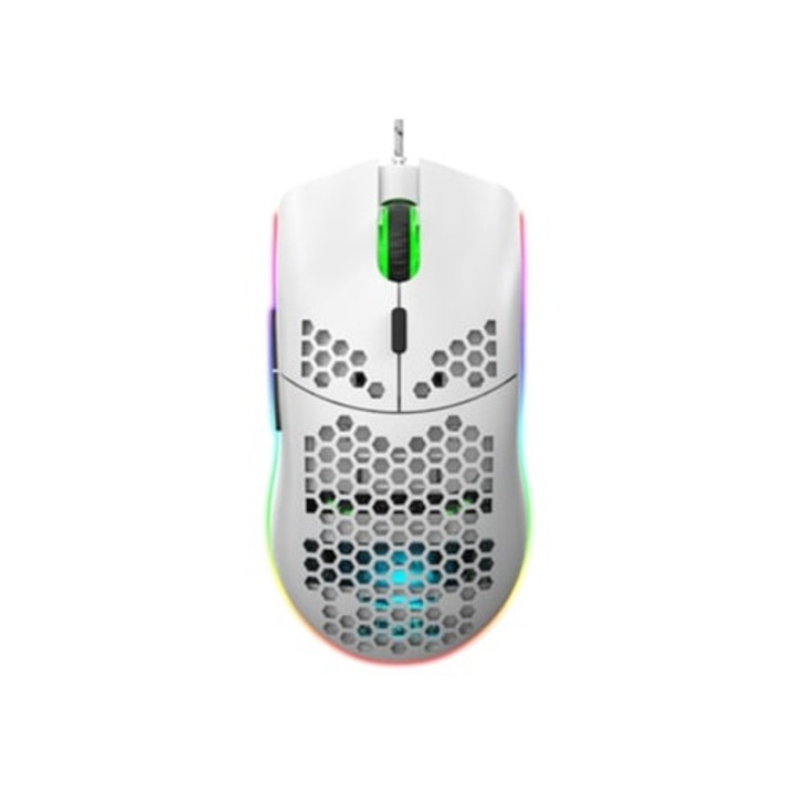Mouse Hxsj Hole RGB Luminous Alb, cablat, dimensiuni nedefinite