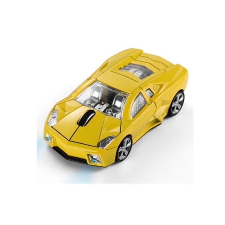 Mouse wireless model masina Lamborghini galben
