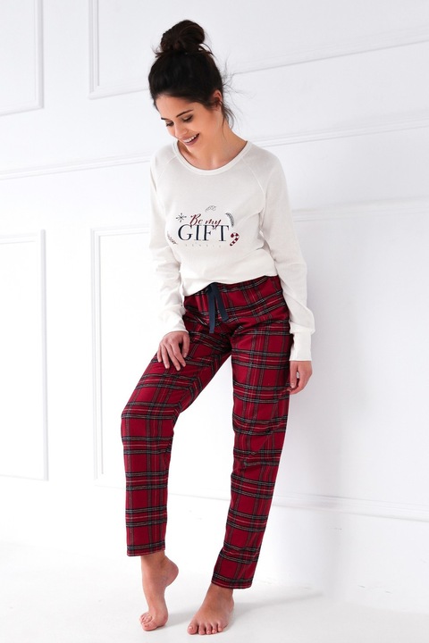 Pijama dama Sensis Maribel, Rosu/Alb crem