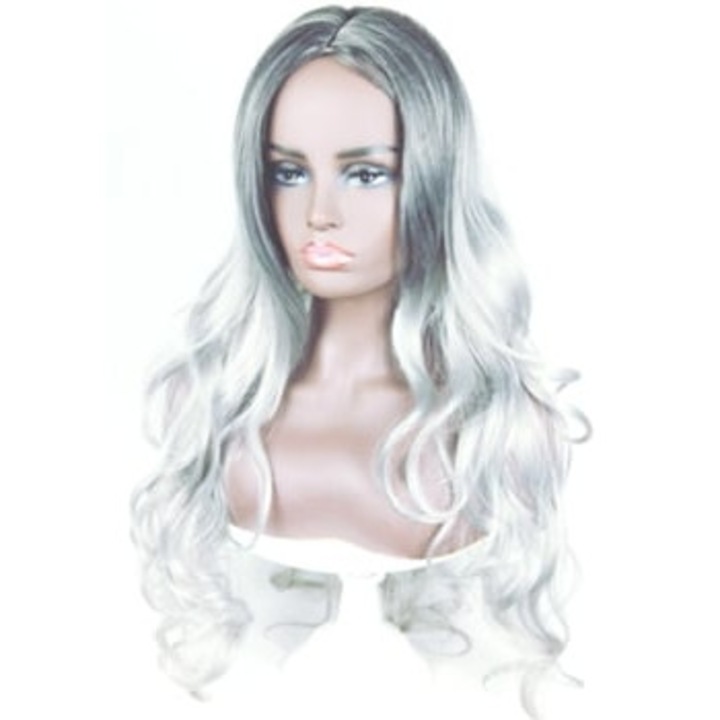 Peruca lunga ondulata gri gradient