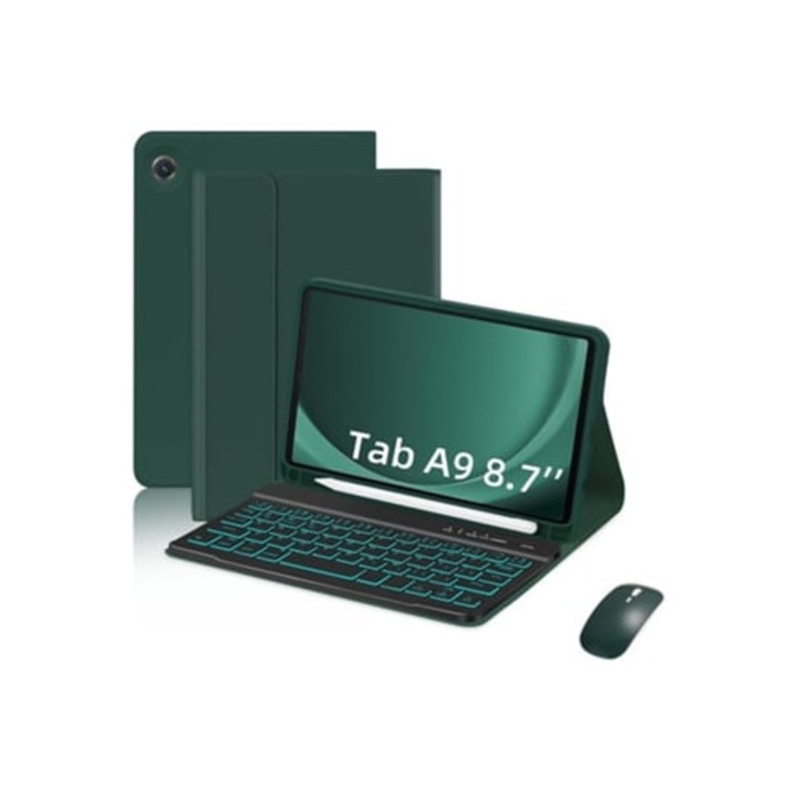 Levehető mágneses Bluetooth billentyűzet tok tolltartóval Galaxy Tab A9 8/7 hüvelykeshez, zöld
