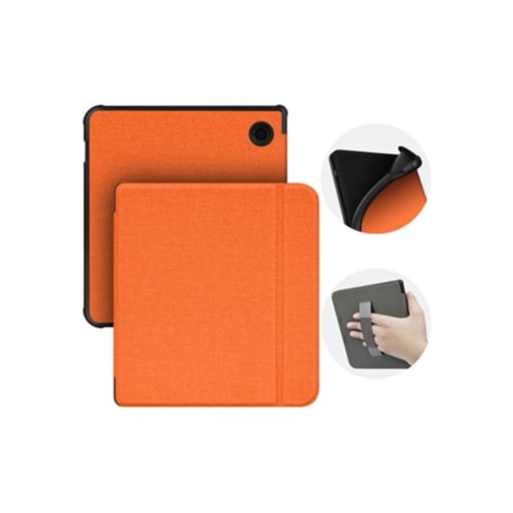 Culoare portocalie, husa de protectie pentru Kobo Libra 2 2021, 7 inch, cu suport pentru palma