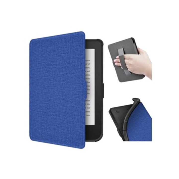 Husa de protectie pentru eBook Reader, Kobo Clara Color 2024, 7 inch, cu suport pentru palma, albastru inchis