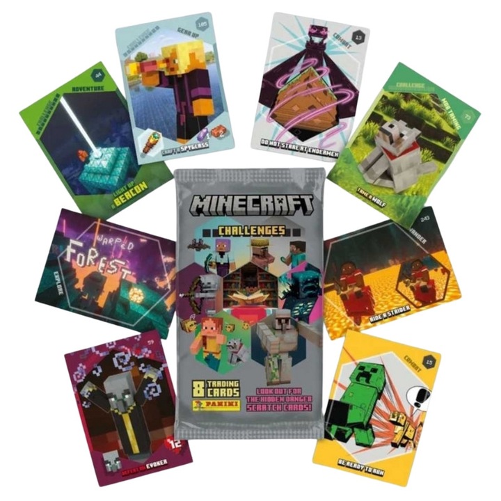 Set De Plicuri Cu Carti De Colectie, Panini, Provocari Minecraft, Personaje, Carton, Diverse Jucarii Surpriza, 10 Ani, 10.5 x 10 cm, Multicolor