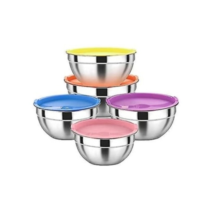 Professzionális rozsdamentes acél tálkészlet légmentesen záródó fedőkkel, 6 darab, csúszásmentes alj