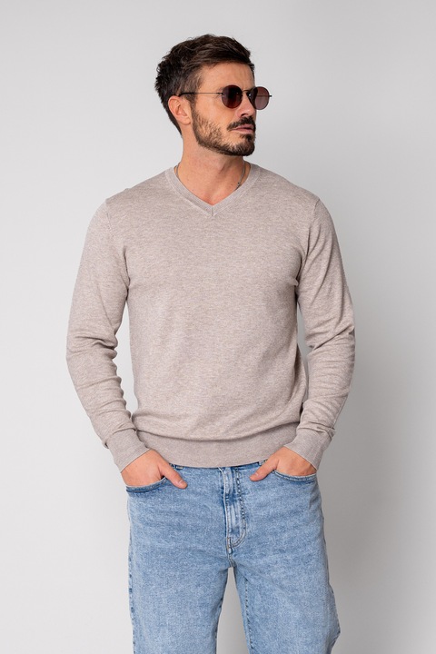 Pulóver V-nyakú drapp 19086, Bézs