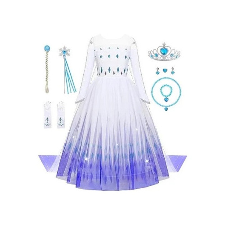 Costum de printesa Regina Zapezii pentru copii, 130cm, set masca si costum