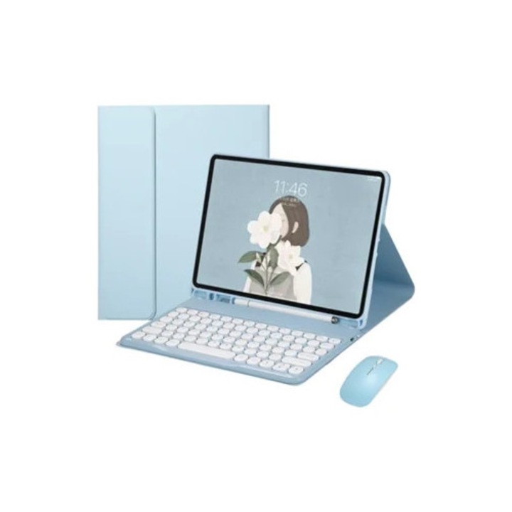 Carcasa tastatura pentru iPad Air5/Air4 cu mouse Bluetooth si tastatura detasabila, albastru, 10.9-inch