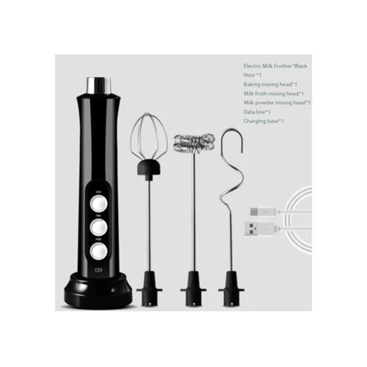 Frother electric portabil 3-in-1, pentru lapte, set accesorii aparate cafea