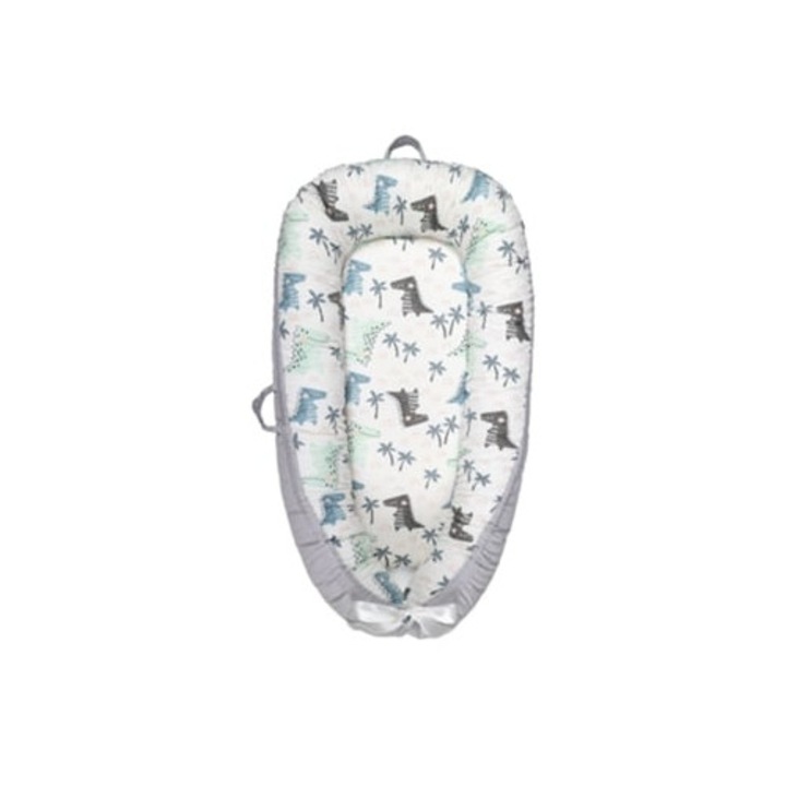 Hordozható, levehető kis dinoszaurusz babaágy, zöld, szürke, kék 50x80cm