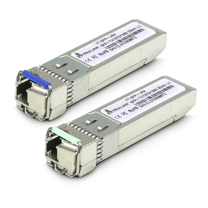 Модул SFP+, Трансивър WDM 10Gbps, 1270/1330nm, Едномодов, комплект от 2 броя, 20 км, Конектор LC
