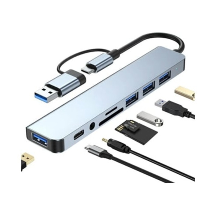 Adaptor HDMI 8-in-1 USB-C Hub si splitter USB