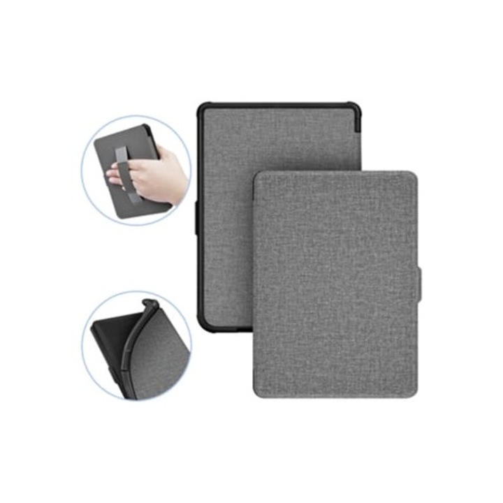 Husa de protectie pentru eBook Reader Kobo Clara HD 2018, 6 inch, gri, cu suport pentru palma