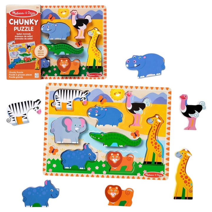 Комплект дървен пъзел, Melissa & Doug, За деца над 2 години, Многоцветен, Изработен от дърво, Развива креативността и въображението, 30 x 30 x 11 см, 8 части