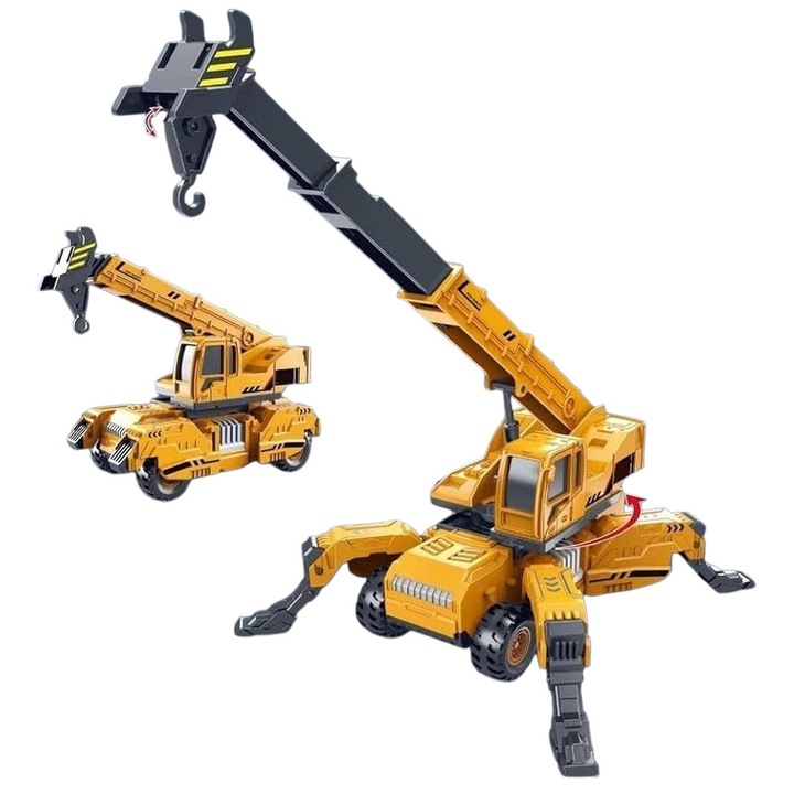Jucarie utilaj de constructii 27 cm – Brat si carlig reglabile, picioare extensibile, rotatie 360 grade, model realist pentru copii pasionati de macarale si santiere