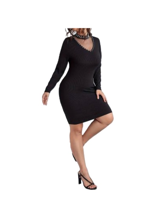 Rochie Solaris, textil, plus size, Negru, Negru