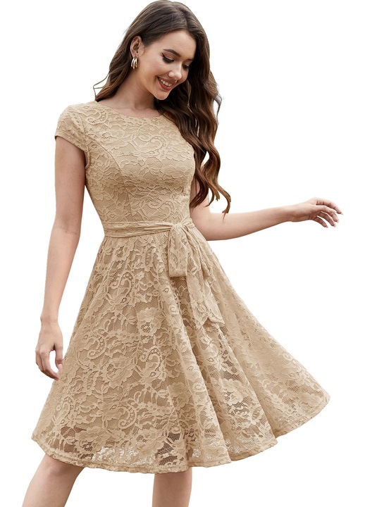 Къса рокля за жени MUADRESS, размер XXL, дантела, цвят шампанско