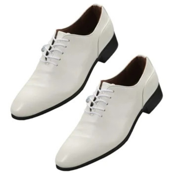 Férfi cipő, Wingtip Tuxedo, lakkozott bőr, fehér, 44 EU