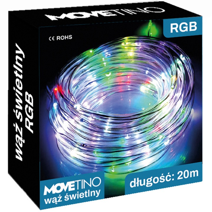 Instalație de Crăciun MOVETINO, furtun LED RGB multicolor, 480 LED, 20m, pentru interior și exterior, 8 moduri, IP44