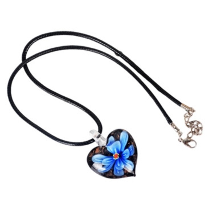 Colier inima albastra, handmade, elegant, stralucitor, bijuterii dama