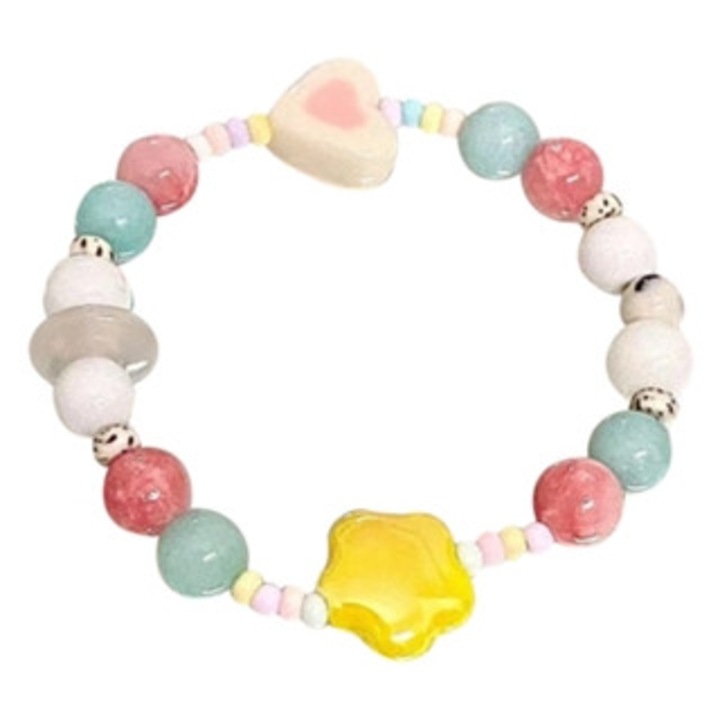 Bratara elastica cu margele colorate, flori si inimi, bijuterii dama