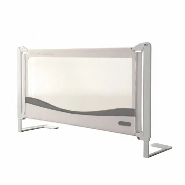 Protectie laterala pat, model PREMIUM XXL, interconectabila, reglabila si culisanta, inaltime ajustabila pana la 97 cm, lungime 190 cm, Gri deschis