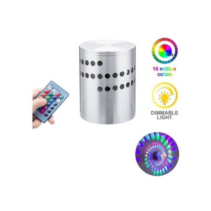 Lampa de perete LED cu design gol modern, sigura si fiabila, cu efect de lumina la 360 de grade, telecomanda RGB, decoratiune din aluminiu.