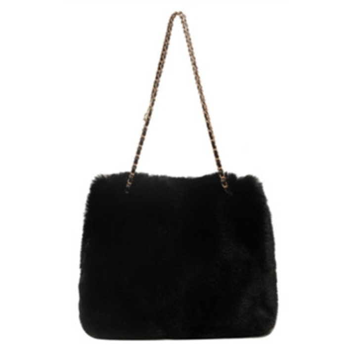 Női táska, egyszerű plüss modell, fekete színű