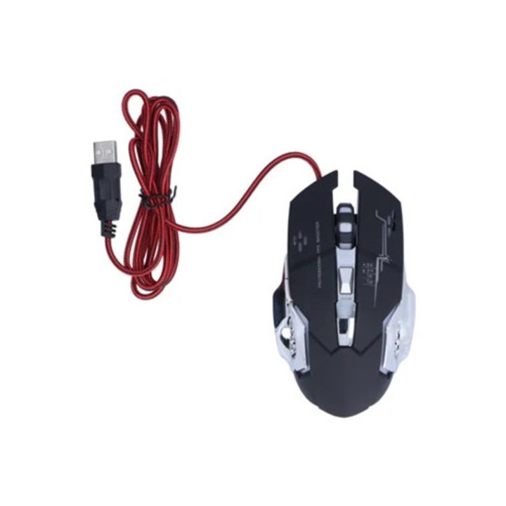 Mouse ergonomic pentru gaming, 4 DPI ajustabili, iluminare LED 7 culori, cablat, pentru PC si laptop