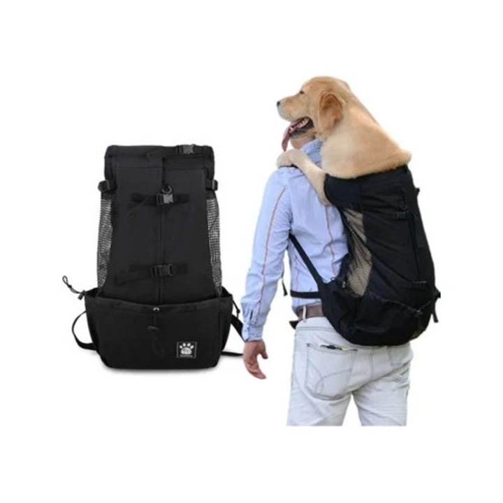 Rucsac transport animale, design ajustabil, material respirabil, negru, 38.29x29x7.3cm