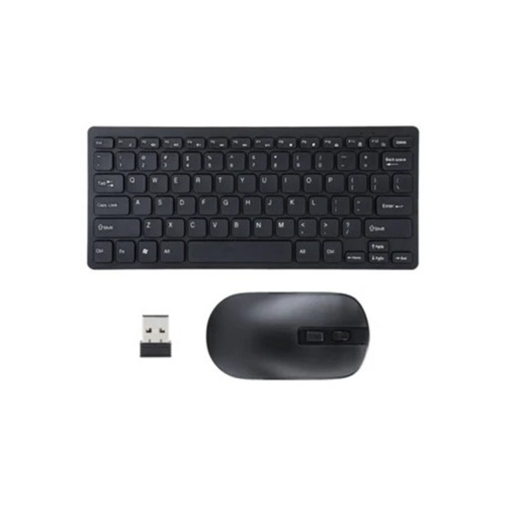 Tastatura si mouse wireless USB 2.4G pentru laptop si TV, negru