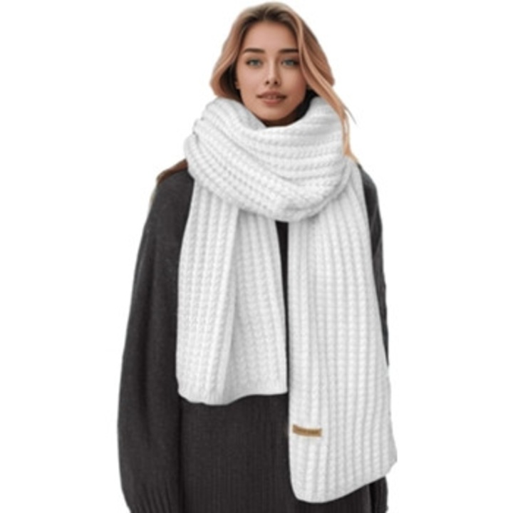 Esarfa groasa calda lata alba Macia pentru femei (69inx10in/175x26cm)