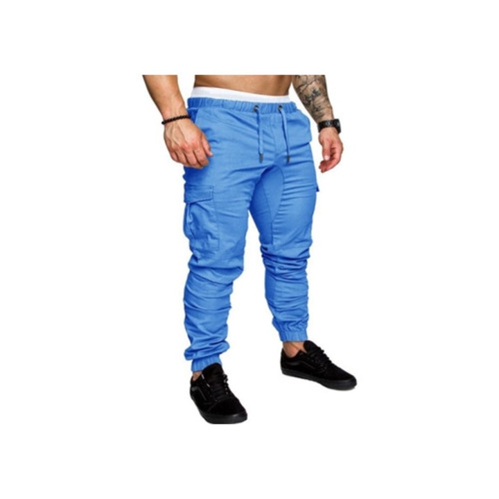 Férfi munkanadrág, pamut, kék, zsebekkel, 3XL
